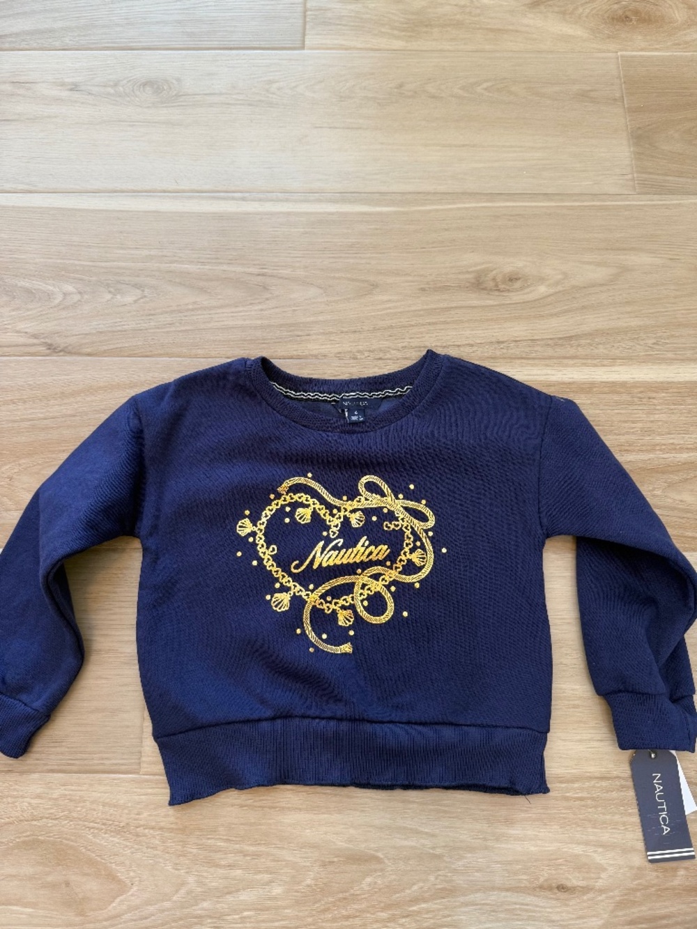 NWT Nautica Girls Size 4 Navy Gold Nautical Graphic Sweatshirt Pullover